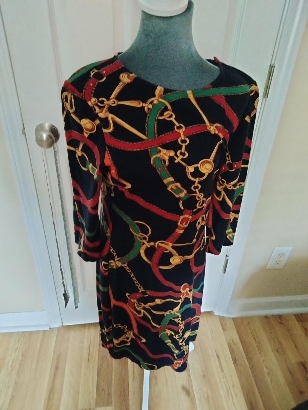 Ralph Lauren Dark Blue Chain Print Women’s Dress - Red & Green Accents